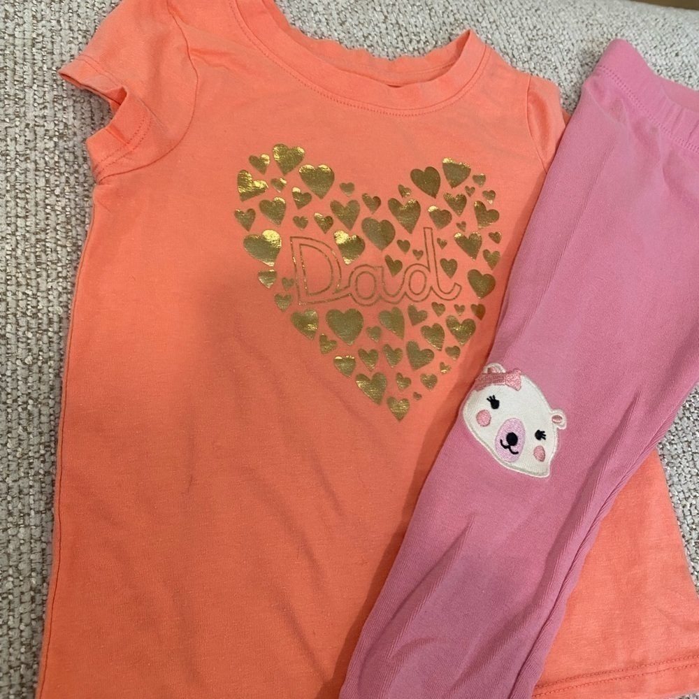 3/$15 SALE 2T Girls Old Navy Dad Heart Shirt & Gymboree Pink Bear Leggings - Picture 4 of 4